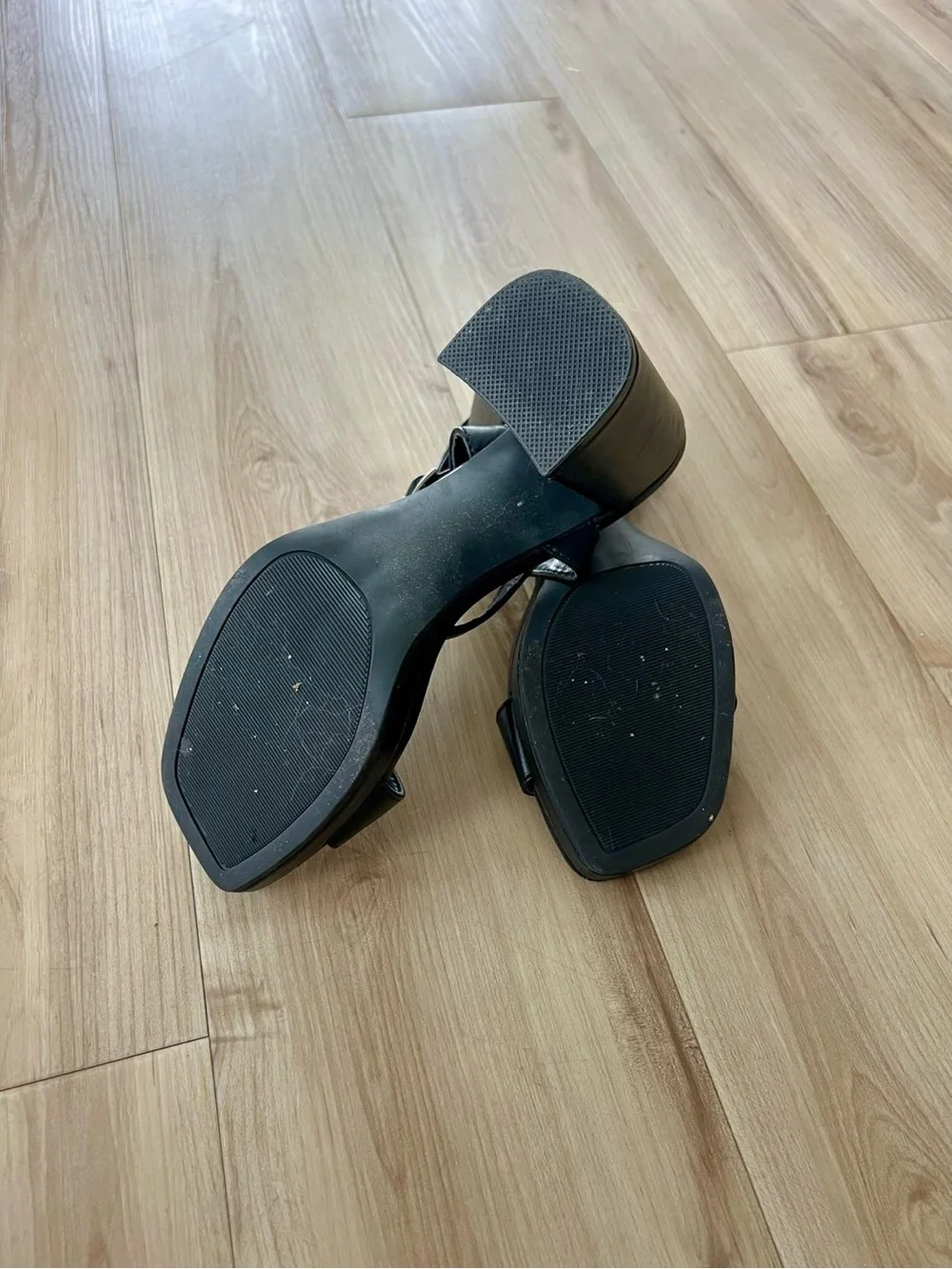 Black Block Heel Sandals with Ankle Strap